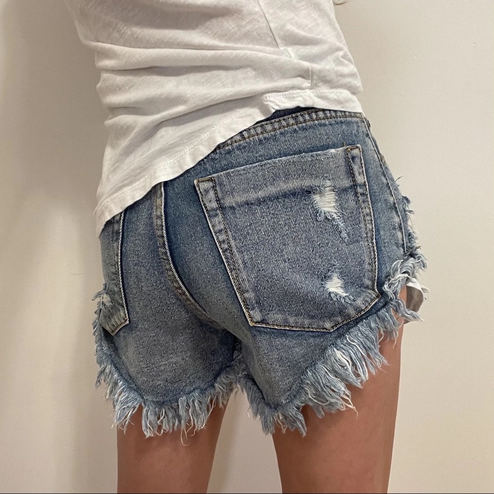 La Jolla Light Wash Distressed Denim Frayed Shorts